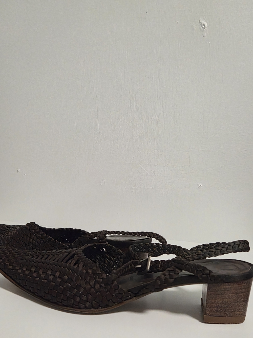 VINTAGE Dark Brown Braided Pointed-Toe Mules - Picture 5 of 6